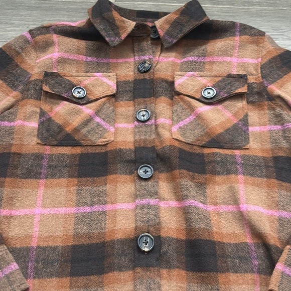 BB Dakota X Steve Madden | Brown and pink plaid boxy shacket jacket NWT Size L - Picture 4 of 13